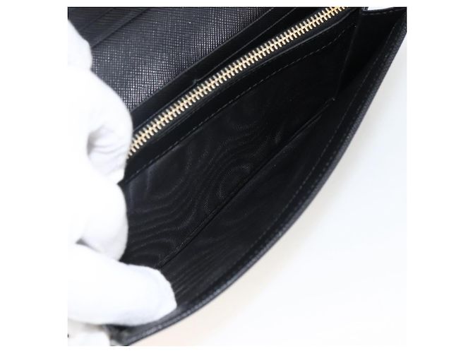 Saffiano PRADA Cartera Larga de cuero Safiano Negro Oro Auth bs33777 Dorado - vista 20