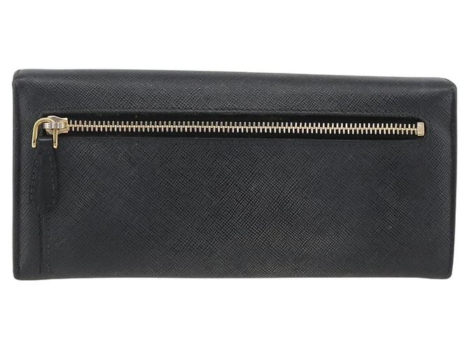 Saffiano PRADA Cartera Larga de cuero Safiano Negro Oro Auth bs33777 Dorado - vista 3
