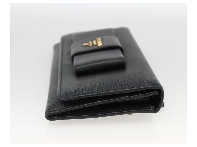 Saffiano PRADA Cartera Larga de cuero Safiano Negro Oro Auth bs33777 Dorado - vista 5