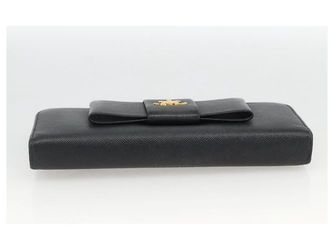 Saffiano PRADA Cartera Larga de cuero Safiano Negro Oro Auth bs33777 Dorado - vista 6