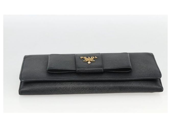 Saffiano PRADA Cartera Larga de cuero Safiano Negro Oro Auth bs33777 Dorado - vista 7