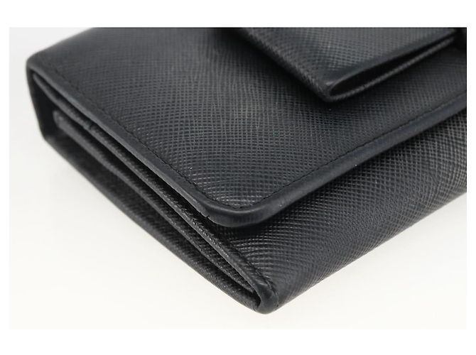 Saffiano PRADA Cartera Larga de cuero Safiano Negro Oro Auth bs33777 Dorado - vista 9