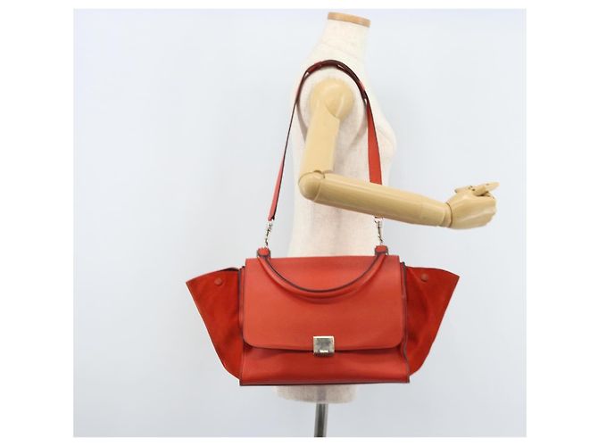 Céline Bolso Trapeze de cuero 2 en 1 rojo plata Auth BA11130 Roja - vista 28