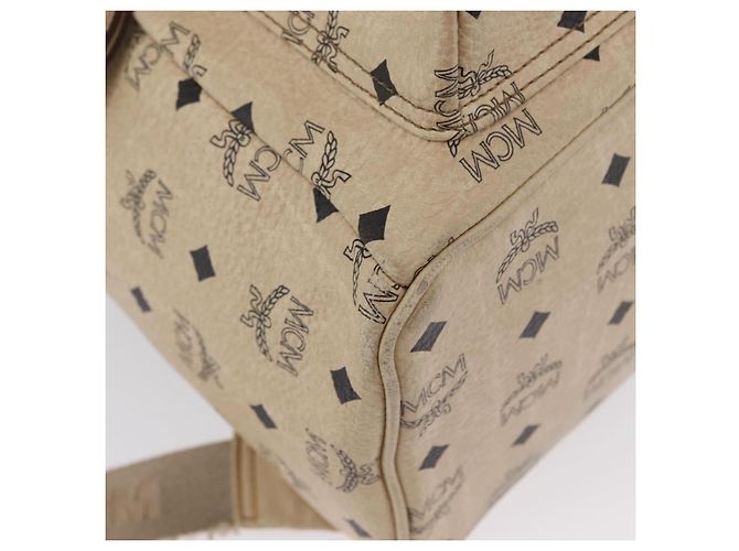 MCM Logogram Vicetos Backpack PVC Leather Beige Gold Silver Auth BA11136 Silvery Golden - view 13