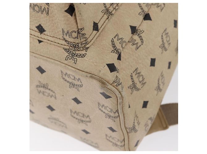 MCM Logogram Vicetos Backpack PVC Leather Beige Gold Silver Auth BA11136 Silvery Golden - view 14