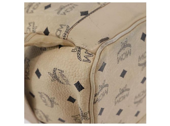 MCM Logogram Vicetos Backpack PVC Leather Beige Gold Silver Auth BA11136 Silvery Golden - view 15