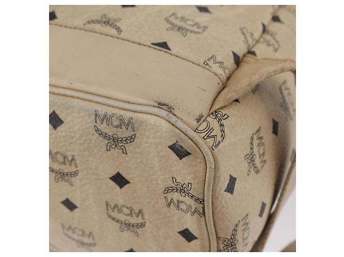 MCM Logogram Vicetos Backpack PVC Leather Beige Gold Silver Auth BA11136 Silvery Golden - view 16