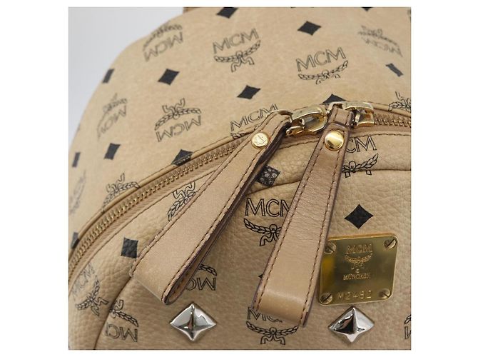 MCM Logogram Vicetos Backpack PVC Leather Beige Gold Silver Auth BA11136 Silvery Golden - view 17