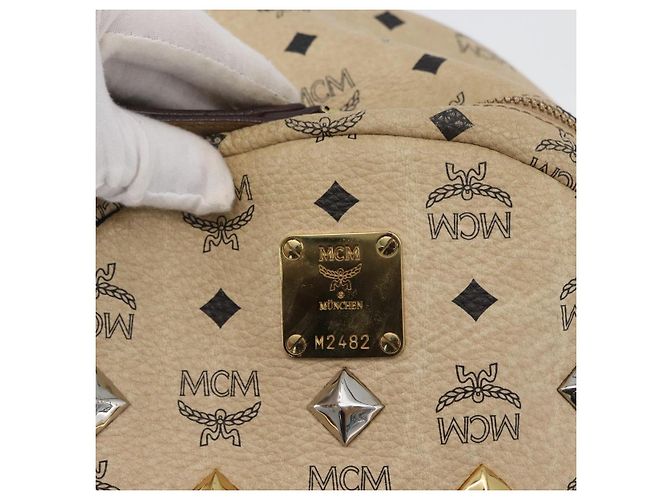 MCM Logogram Vicetos Backpack PVC Leather Beige Gold Silver Auth BA11136 Silvery Golden - view 18