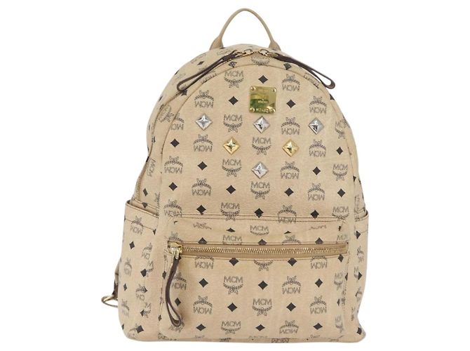 MCM Logogram Vicetos Backpack PVC Leather Beige Gold Silver Auth BA11136 Silvery Golden - view 2