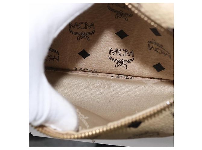 MCM Logogram Vicetos Backpack PVC Leather Beige Gold Silver Auth BA11136 Silvery Golden - view 27