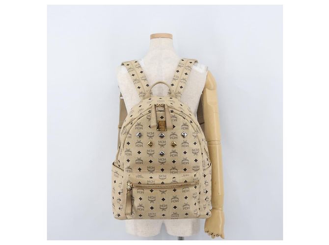 MCM Logogram Vicetos Backpack PVC Leather Beige Gold Silver Auth BA11136 Silvery Golden - view 28