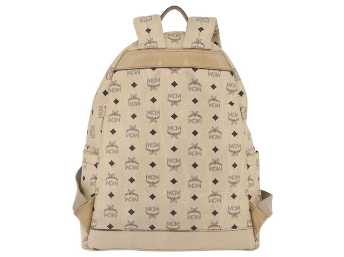 MCM Logogram Vicetos Backpack PVC Leather Beige Gold Silver Auth BA11136 Silvery Golden - view 3