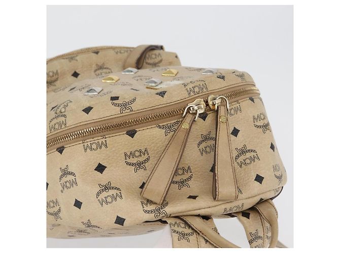 MCM Logogram Vicetos Backpack PVC Leather Beige Gold Silver Auth BA11136 Silvery Golden - view 7