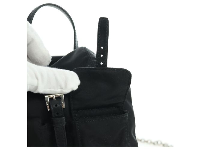 PRADA Borsa a Spalla con Catena Nylon Nero Argento Auth 171449M - vista 18