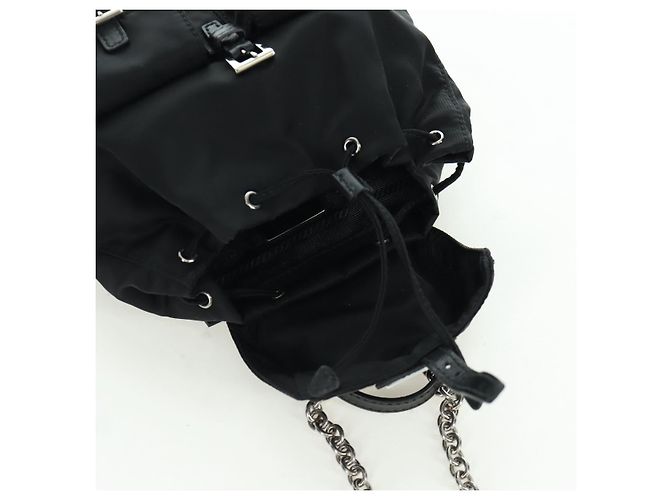 PRADA Borsa a Spalla con Catena Nylon Nero Argento Auth 171449M - vista 22