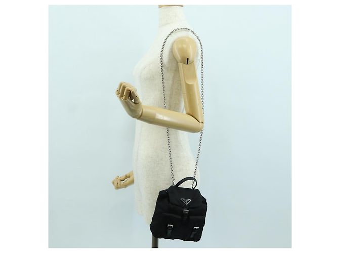 PRADA Borsa a Spalla con Catena Nylon Nero Argento Auth 171449M - vista 28