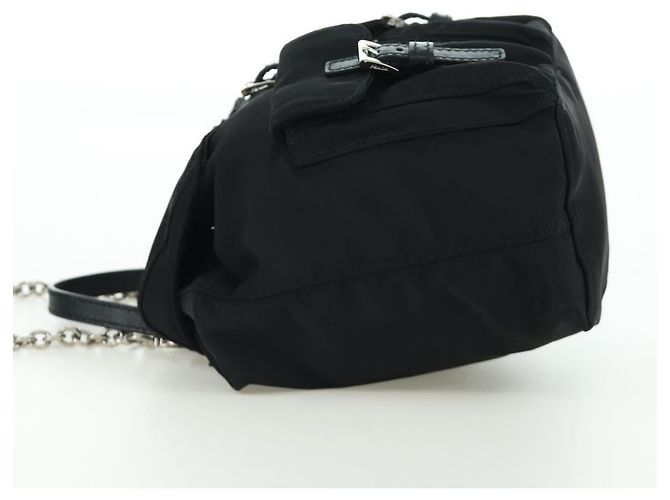 PRADA Borsa a Spalla con Catena Nylon Nero Argento Auth 171449M - vista 4
