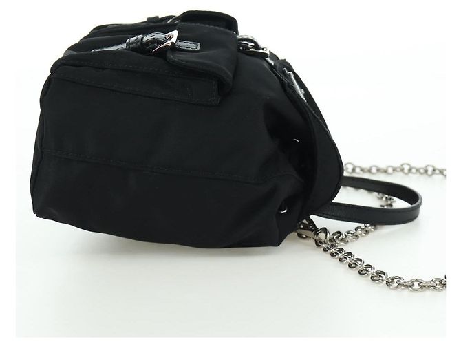 PRADA Borsa a Spalla con Catena Nylon Nero Argento Auth 171449M - vista 5