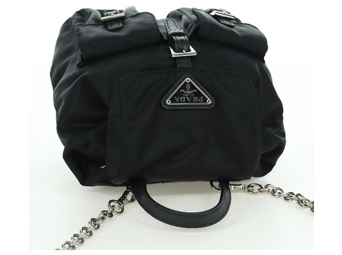 PRADA Borsa a Spalla con Catena Nylon Nero Argento Auth 171449M - vista 6