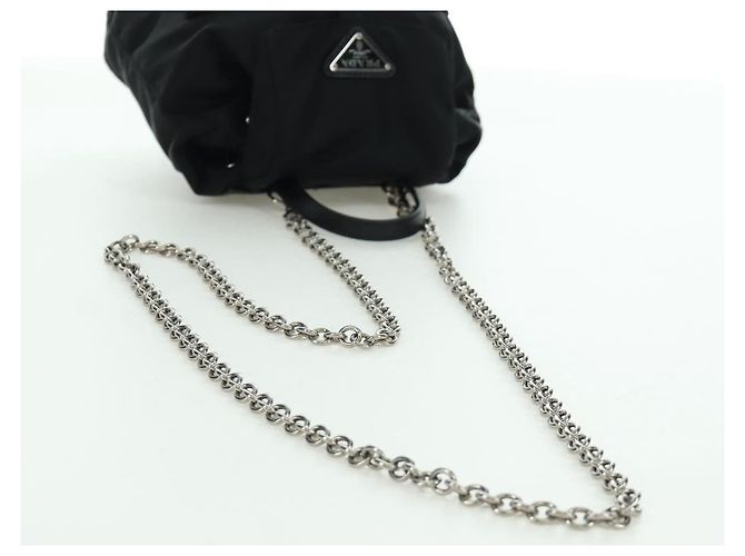 PRADA Borsa a Spalla con Catena Nylon Nero Argento Auth 171449M - vista 7