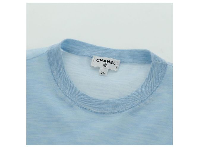 Camiseta de algodón de manga corta en tejidos de punto CHANEL azul claro CC Auth 168330M - vista 12