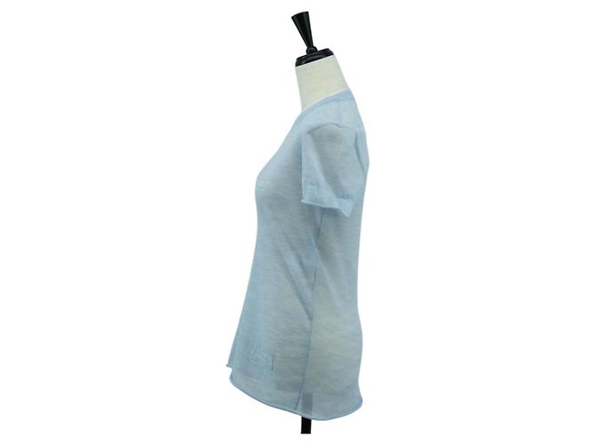 Camiseta de algodón de manga corta en tejidos de punto CHANEL azul claro CC Auth 168330M - vista 3