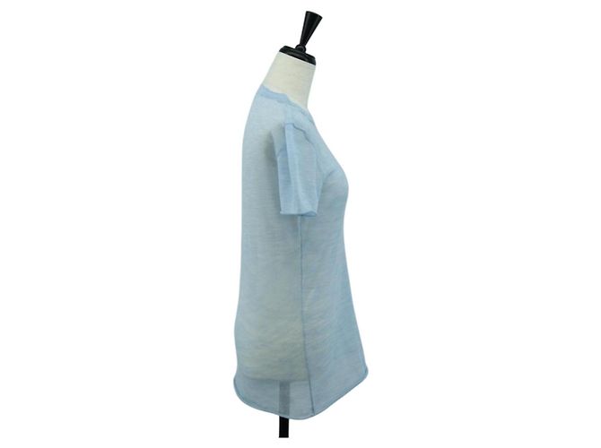 Camiseta de algodón de manga corta en tejidos de punto CHANEL azul claro CC Auth 168330M - vista 5