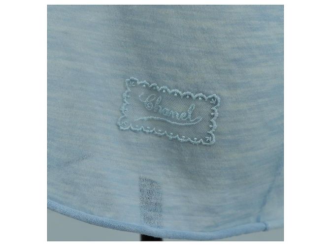 Camiseta de algodón de manga corta en tejidos de punto CHANEL azul claro CC Auth 168330M - vista 9