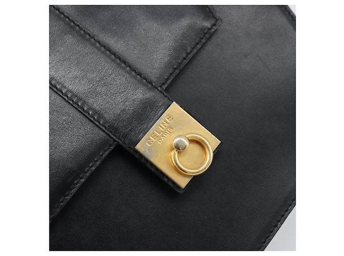 Céline Bolsa de mão CELINE em couro preto e dourado Auth LNZ560A - vista 14