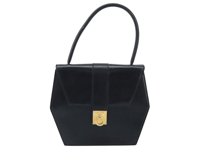 Céline Bolsa de mão CELINE em couro preto e dourado Auth LNZ560A - vista 2