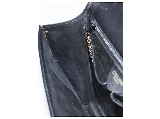 Céline Bolsa de mão CELINE em couro preto e dourado Auth LNZ560A - vista 20