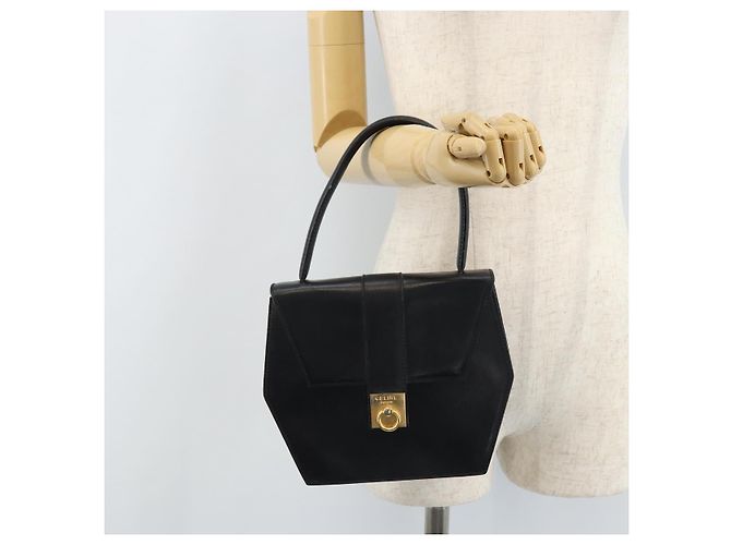 Céline Bolsa de mão CELINE em couro preto e dourado Auth LNZ560A - vista 24
