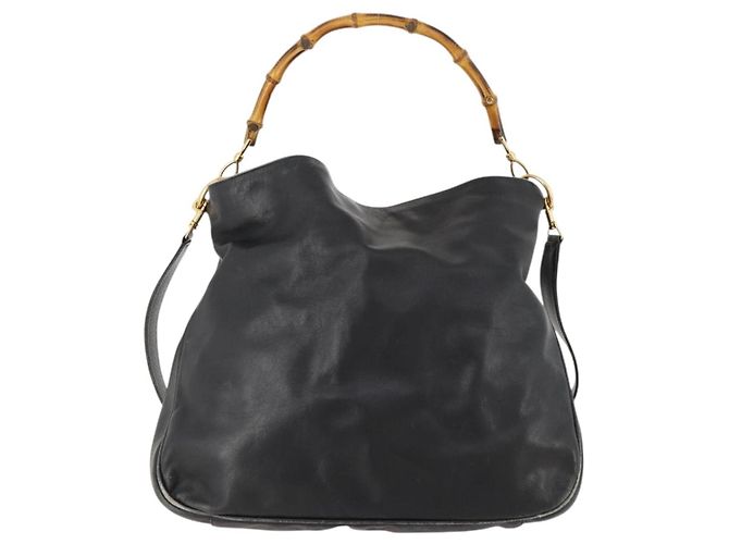Borsa a Spalla Gucci Bamboo in Pelle 2way Nera Oro 001 1577 2615 Auth 169863 Nero D'oro - vista 2