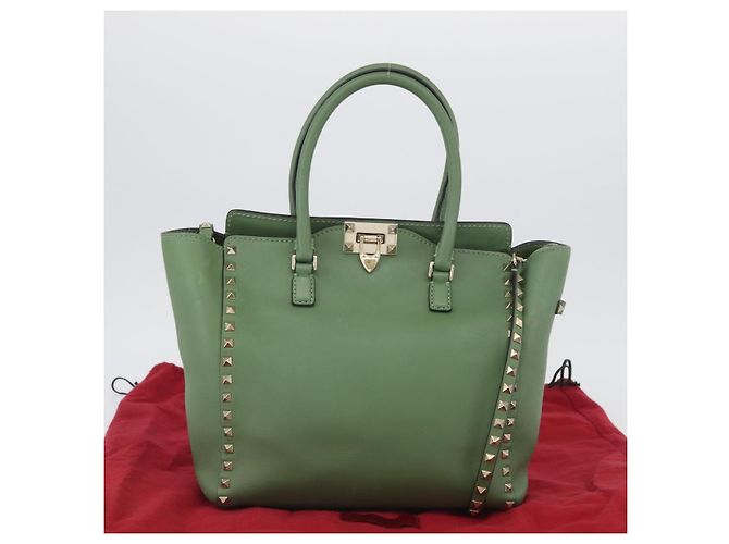 VALENTINO Borsa Rock Studs in pelle 2 in 1 verde oro Auth BA11265 D'oro - vista 12