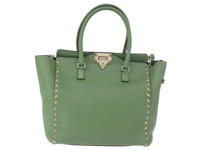 VALENTINO Borsa Rock Studs in pelle 2 in 1 verde oro Auth BA11265 D'oro - vista 13