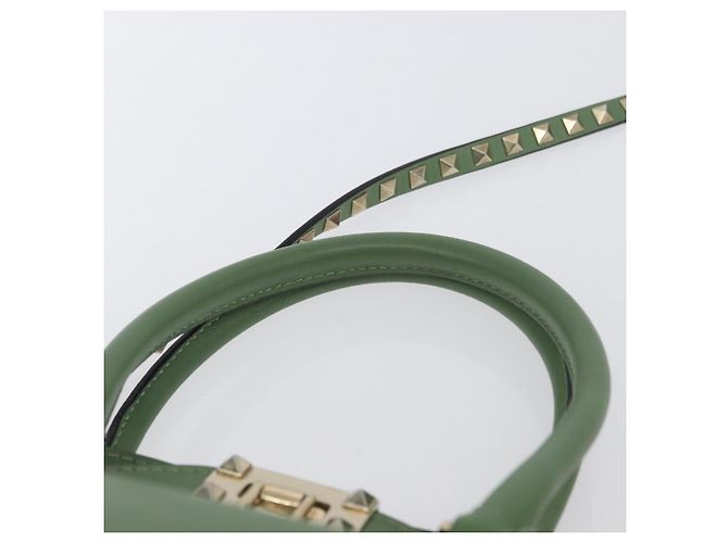 VALENTINO Borsa Rock Studs in pelle 2 in 1 verde oro Auth BA11265 D'oro - vista 14
