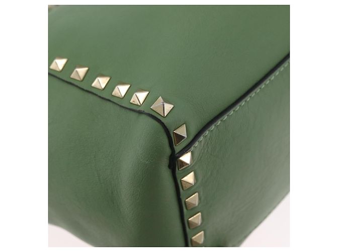 VALENTINO Borsa Rock Studs in pelle 2 in 1 verde oro Auth BA11265 D'oro - vista 16