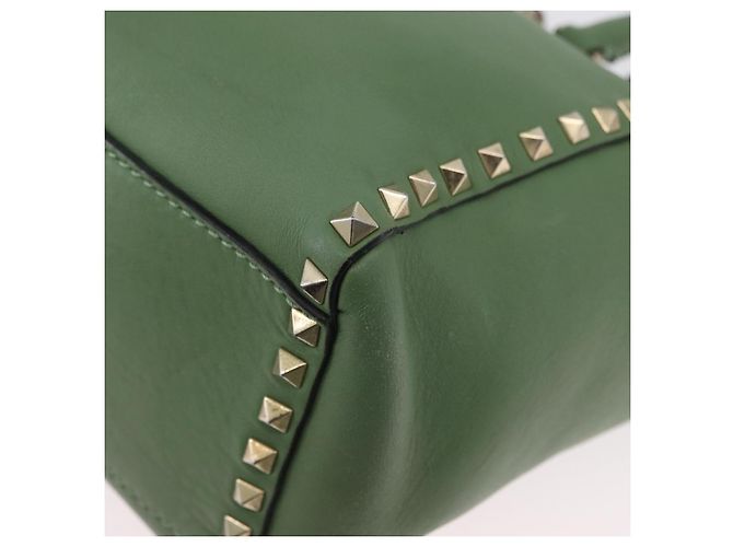 VALENTINO Borsa Rock Studs in pelle 2 in 1 verde oro Auth BA11265 D'oro - vista 17