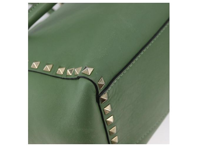 VALENTINO Borsa Rock Studs in pelle 2 in 1 verde oro Auth BA11265 D'oro - vista 18
