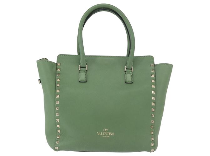 VALENTINO Borsa Rock Studs in pelle 2 in 1 verde oro Auth BA11265 D'oro - vista 2