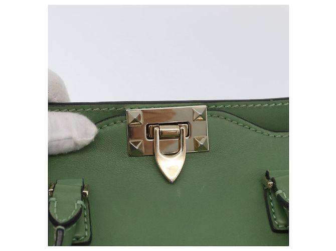 VALENTINO Borsa Rock Studs in pelle 2 in 1 verde oro Auth BA11265 D'oro - vista 21