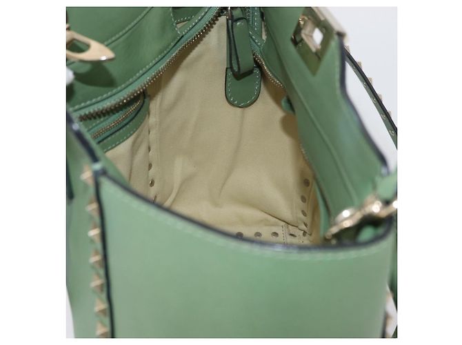 VALENTINO Borsa Rock Studs in pelle 2 in 1 verde oro Auth BA11265 D'oro - vista 23