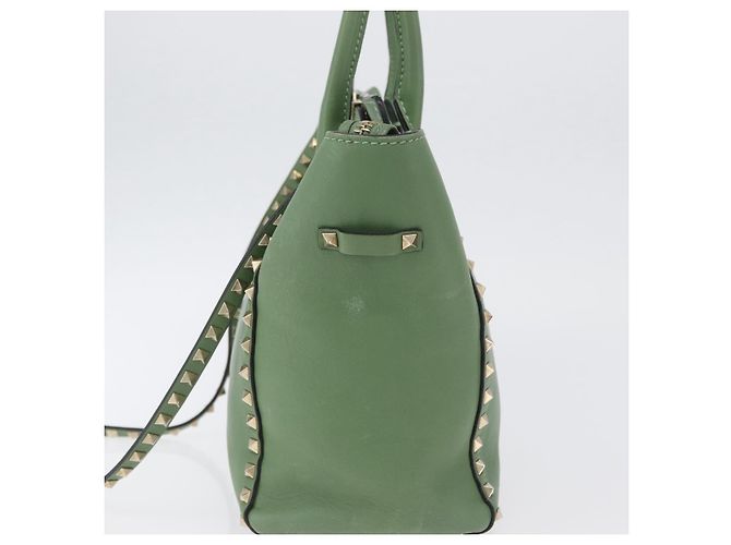 VALENTINO Borsa Rock Studs in pelle 2 in 1 verde oro Auth BA11265 D'oro - vista 3