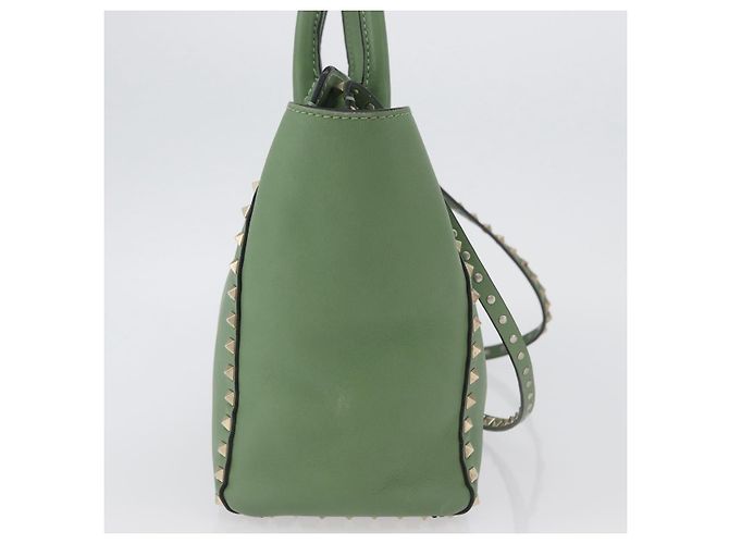 VALENTINO Borsa Rock Studs in pelle 2 in 1 verde oro Auth BA11265 D'oro - vista 4