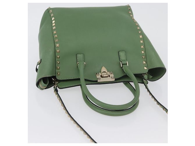 VALENTINO Borsa Rock Studs in pelle 2 in 1 verde oro Auth BA11265 D'oro - vista 6