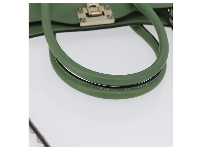 VALENTINO Borsa Rock Studs in pelle 2 in 1 verde oro Auth BA11265 D'oro - vista 7