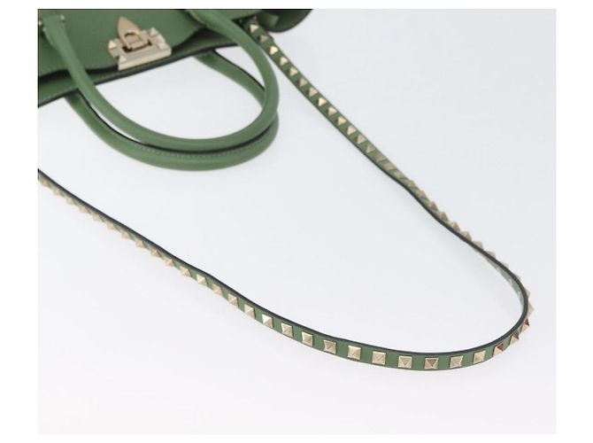 VALENTINO Borsa Rock Studs in pelle 2 in 1 verde oro Auth BA11265 D'oro - vista 8