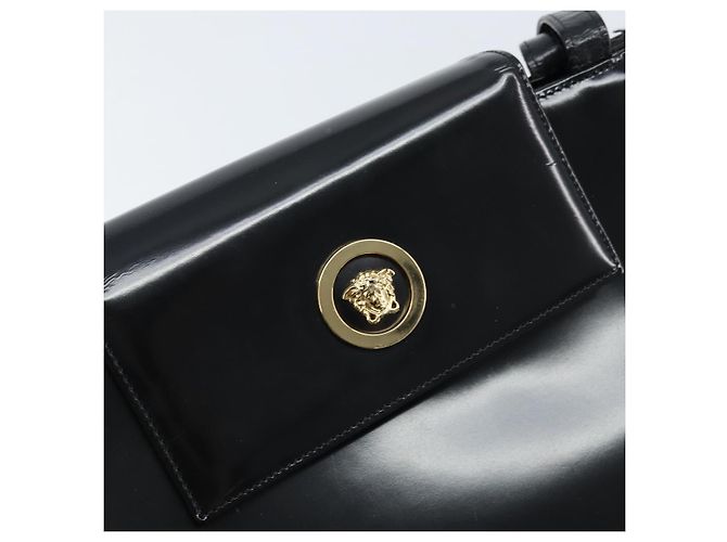Borsa Tote Gianni Versace in pelle verniciata nera e oro Auth BA10900 Nero D'oro - vista 14