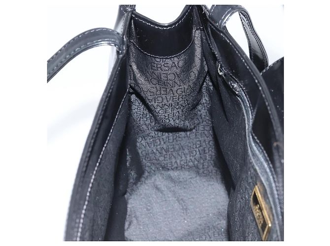 Borsa Tote Gianni Versace in pelle verniciata nera e oro Auth BA10900 Nero D'oro - vista 18